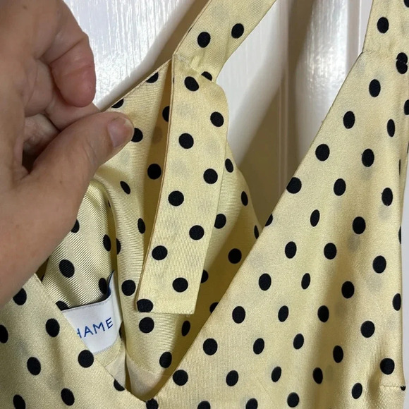 EUC WALK OF SHAME full length slip dress size 40 (US4) in butter with navy dots - Picture 4 of 10